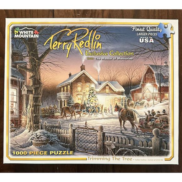 Terry Redlin Trimming The Tree 1000 Pc Christmas Jigsaw Puzzle White Mountain - Picture 1 of 5